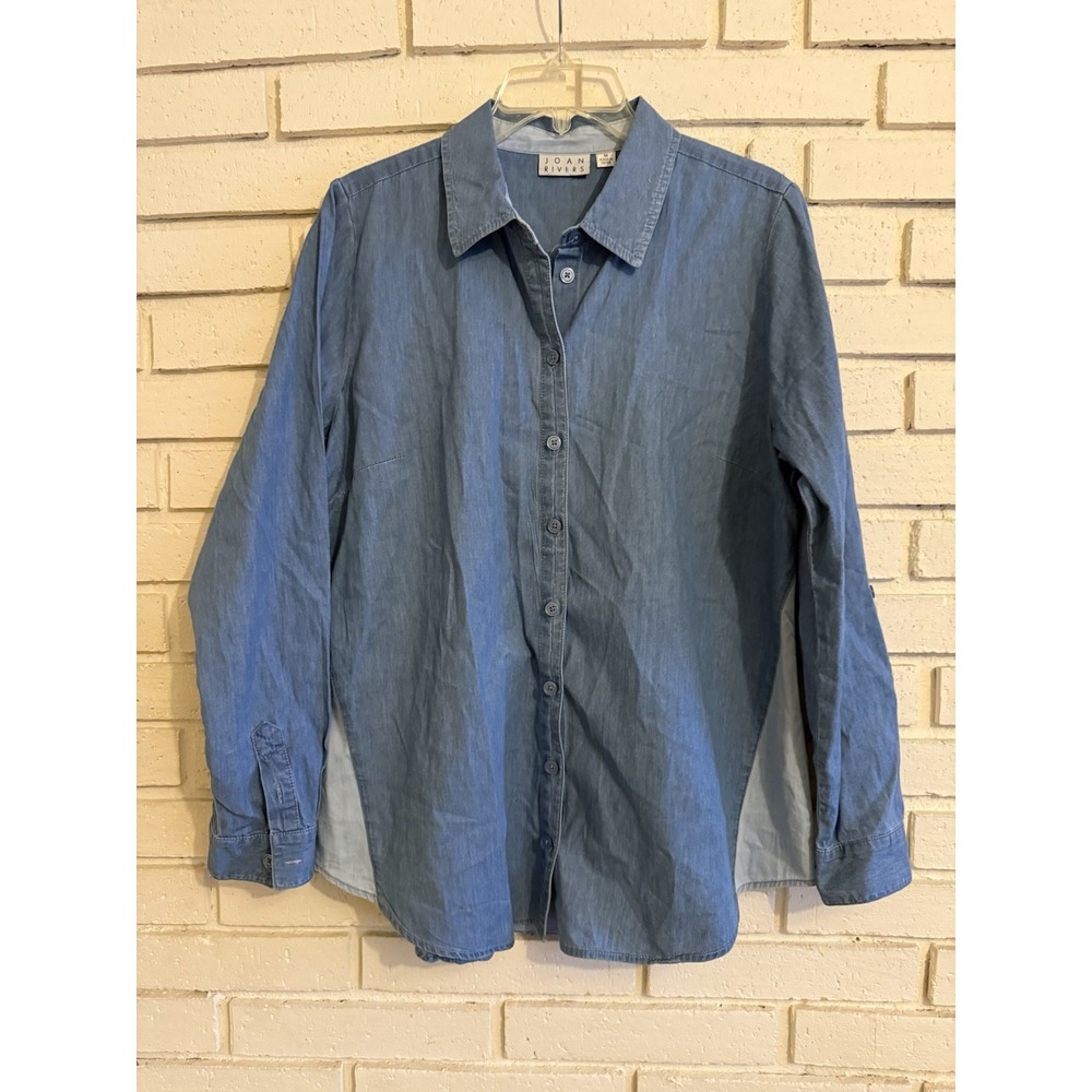 Joan Rivers Lightweight Cotton Denim Shirt with‎ Tonal Detail Size Medium